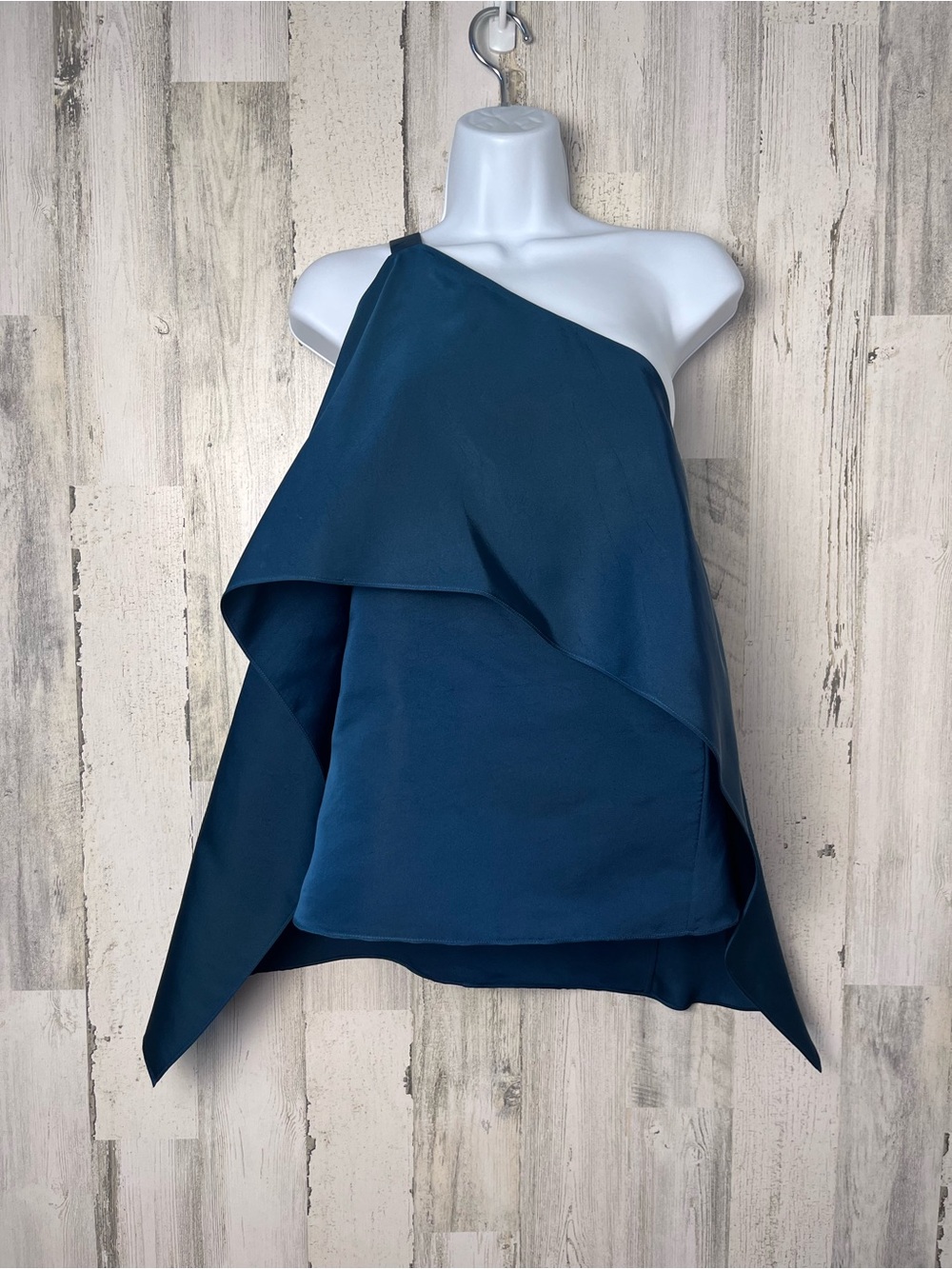 Narciso Rodriguez Teal Blue Draped One Shoulder Silk  Top 38
